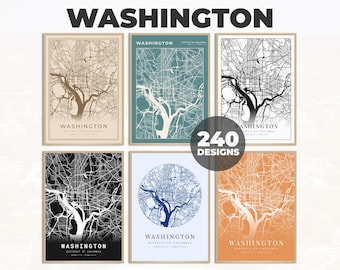 Washington City Poster, Washington Street Map Art, Washington Wall Print, Washington Wall Decor, Black and White Map, Map Art