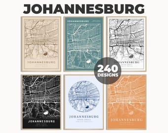 Johannesburg Map Print, Johannesburg City Poster, Johannesburg Street Map Wall Art, South Africa Travel Gift, Johannesburg Map Bundle