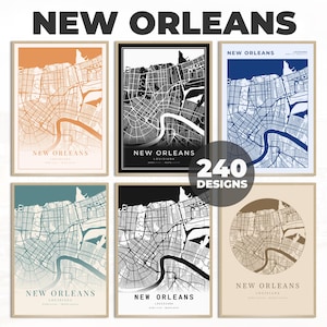 New Orleans City Wall Art, Louisiana kaart print, New Orleans kaart poster, New Orleans Art Print, New Orleans decor poster, 240 kaartontwerpen