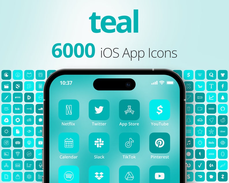 Teal Aesthetic App Icons, App Icon Pack, Teal iOS App Icons, Teal App Icons, App Icon Bundle, Custom Themed App Icons, iPhone Wallpapers image 1