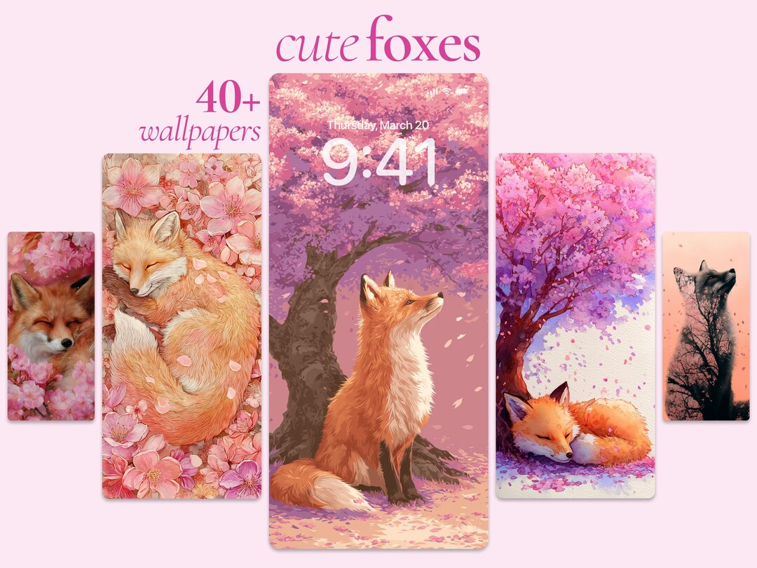 cherry-blossom-cute-foxes-phone-wallpaper-bundle-sweet-kawaii-foxes