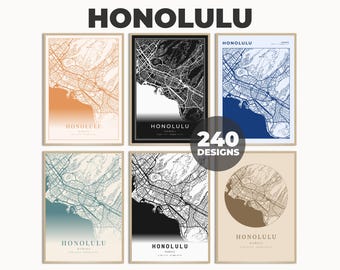 Hawaii Karte Poster, Honolulu Wanddruck, Honolulu Karte Kunst, Honolulu City, Reise Karte Poster, printable Kunst
