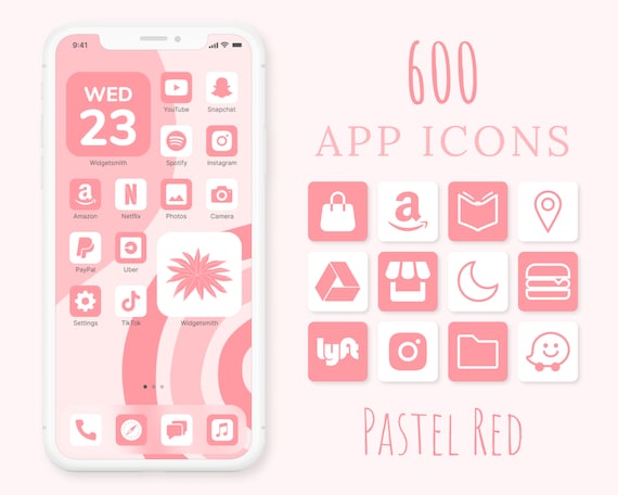 Red Pastel App Icons Bundle 600 Aesthetic Custom Themed App Etsy