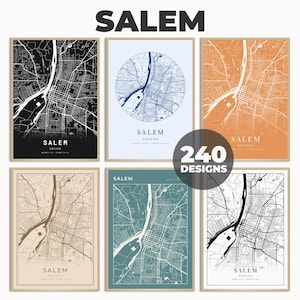 Salem Road Map Poster, Salem Wall Poster, Oregon Map Poster, Salem Map Art, Gift City Map, Colorful Map Print