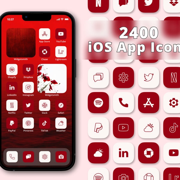 Red iOS App Icons | Aesthetic App Icons | Red App Covers | Red iPhone App Icons | iOS 15 Icons | Red App Icons for iOS | Red Icons Pack