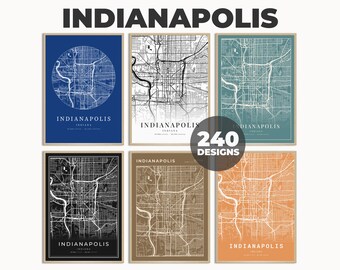 Impresión de mapas de Indianápolis, Mapa de Indianápolis, Arte callejero de Indianápolis, Mapa minimalista, Póster de mapas callejeros, 240 diseños de mapas