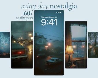 Rainy Day Nostalgia Phone Wallpapers, 60 Moody Rain Phone Backgrounds, Cozy Vintage Aesthetic Wallpapers Bundle, Dark Aesthetic Street Art