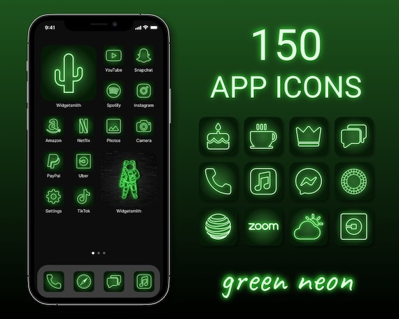 Green Neon App Icons Bundle Neon Aesthetic App Icons Green Etsy