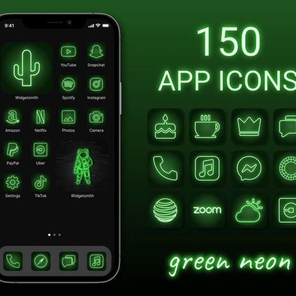 Green Neon App Icons Bundle | Neon Aesthetic App Icons | Green iOS Icons | Neon Green Icons | Neon Widgets | Glow in the Dark Icons Pack