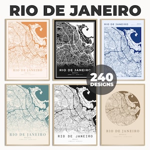 Rio de Janeiro Map Art, Rio de Janeiro Wall Decor, Rio de Janeiro City Street Map Poster, Modern Road Map Print, 240 Map Designs Bundle