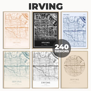 Irving City, Texas kaartposter, Irving muurposter, Irving muurafdruk, Irving print decor, kaartafdruk, zwart-wit kaart, 240 kaartontwerpen