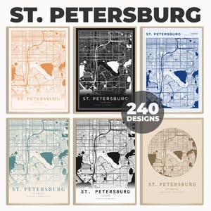 St. Petersburg stad print, St. Petersburg muur poster, Florida kaart poster, St. Petersburg kaart print, stadskaart poster, kleurrijke kaart print