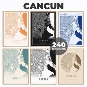 Impression d'art carte de Cancun, affiche de la ville de Cancun avec un design minimaliste, art mural carte de Cancun, décoration murale poster carte du Mexique, 240 modèles de carte