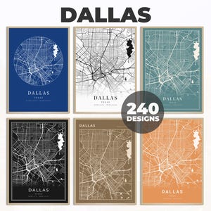 Dallas Karte Kunst, Dallas Stadt Poster, Karte von Dallas, Dallas Wandkunst, Straßenkarte Poster, digitale Stadtkarte, Schwarz-Weiß-Karte, 240 Kartendesigns