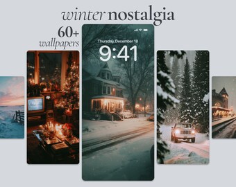 Winter Nostalgia Phone Wallpaper Pack, Cozy Winter Wallpapers, Vintage Snowy Scenery, Winter Nostalgia Wallpaper Set, Vintage Aesthetic