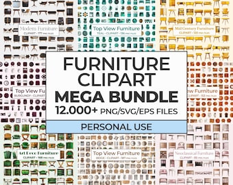 Top View Furniture Clipart Bundle, Front View Furniture Images, Floor Plan PNG Clipart, Vectorized Furniture, EPS Furniture Design Bundle