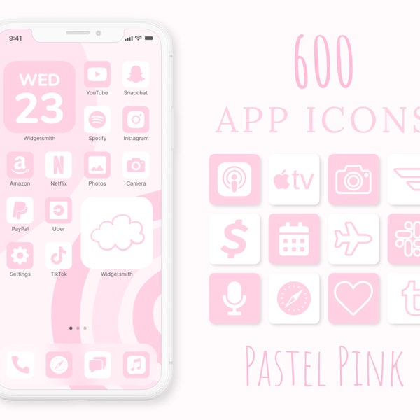 Ensemble d'icônes d'application pastel rose | 600 icônes d'applications esthétiques personnalisées | Icônes iOS rose pastel | Icônes pastels | Fonds d'écran et widgets iPhone