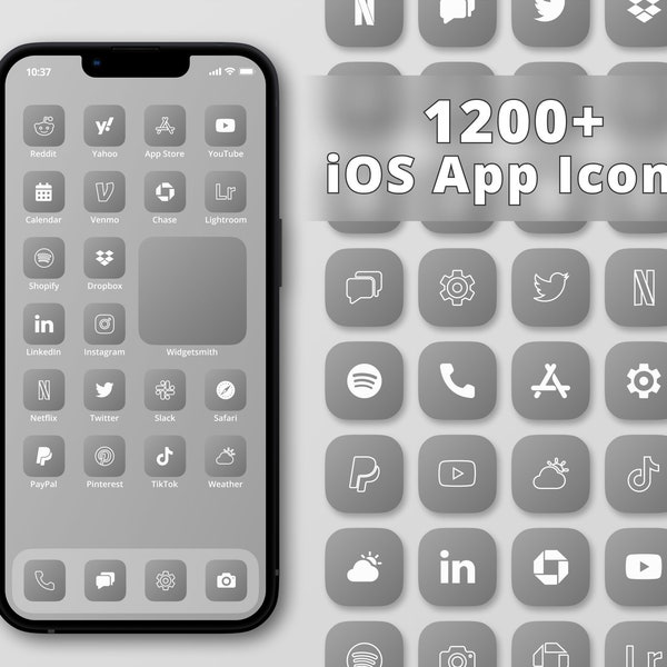 Gray Gradient App Icon Pack | iPhone App Icon Set | Gradient Gray Icons | Aesthetic App Icons | Gray App Covers | iOS Icons | Gray Icon Pack