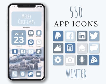 Winter Aesthetic App Icons | Winter Themed iPhone Home Screen - Blue & Gray Mix App Icons | 550 Winter App Icons for iOS | Winter iOS Icons