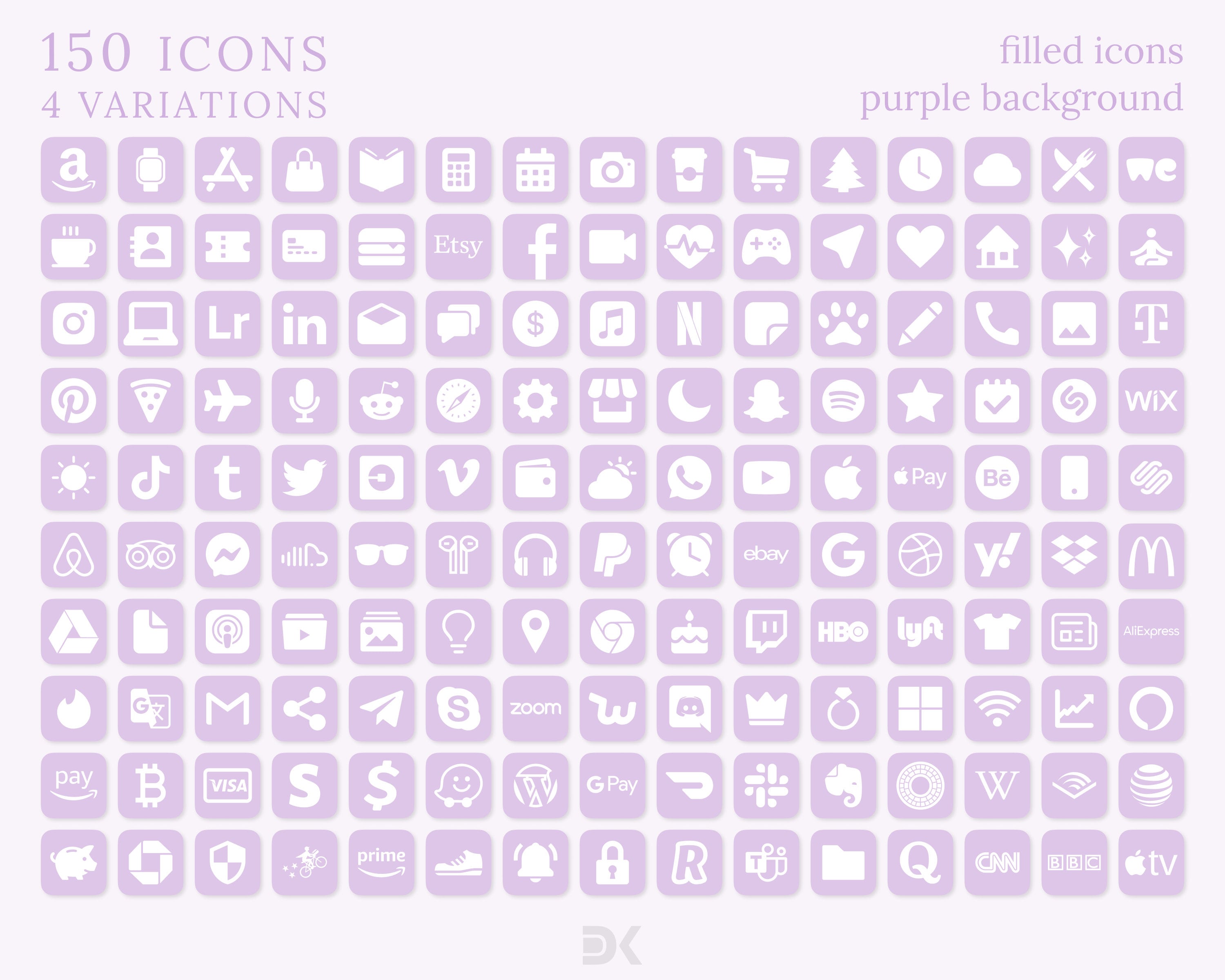 Purple Pastel App Icons Bundle 600 Aesthetic Custom Themed Etsy