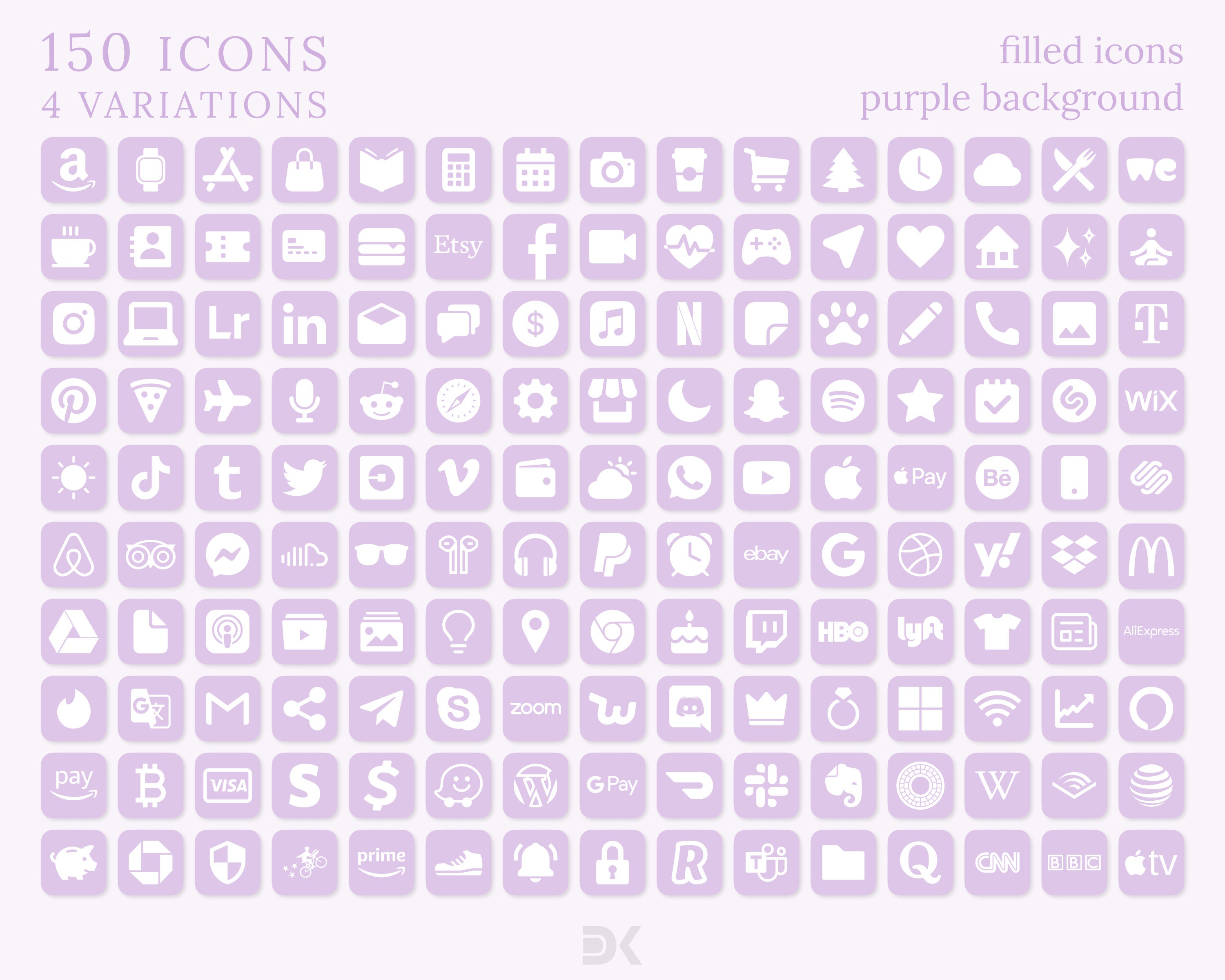 Purple Pastel App Icons Bundle 600 Aesthetic Custom Themed Etsy