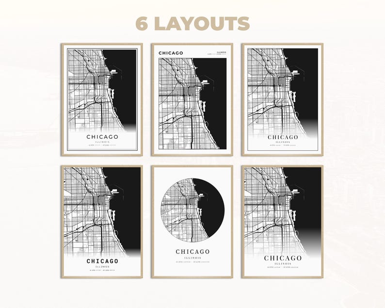 Chicago Map Print, Map of Chicago, Chicago City Print, Illinois State ...