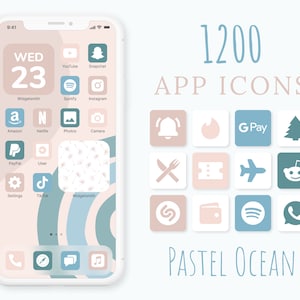 Pastel Ocean App Icons Bundle | 1200 Aesthetic Custom Themed App Icons | Pastel Ocean iOS Icons | Pastel Icons | iPhone Wallpapers & Widgets
