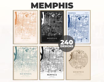 Memphis Wall Decor, Road Map Poster, Memphis City Print, Memphis Map Art, Digital Street Map Art, 240 Map Designs, Memphis Print Map