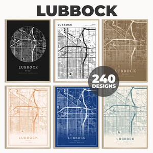 Affiche de la carte de Lubbock, ville de Lubbock, affiche murale de Lubbock, impression du Texas, décoration murale de la ville de Lubbock, impression numérique, art de la carte routière, 240 modèles de carte