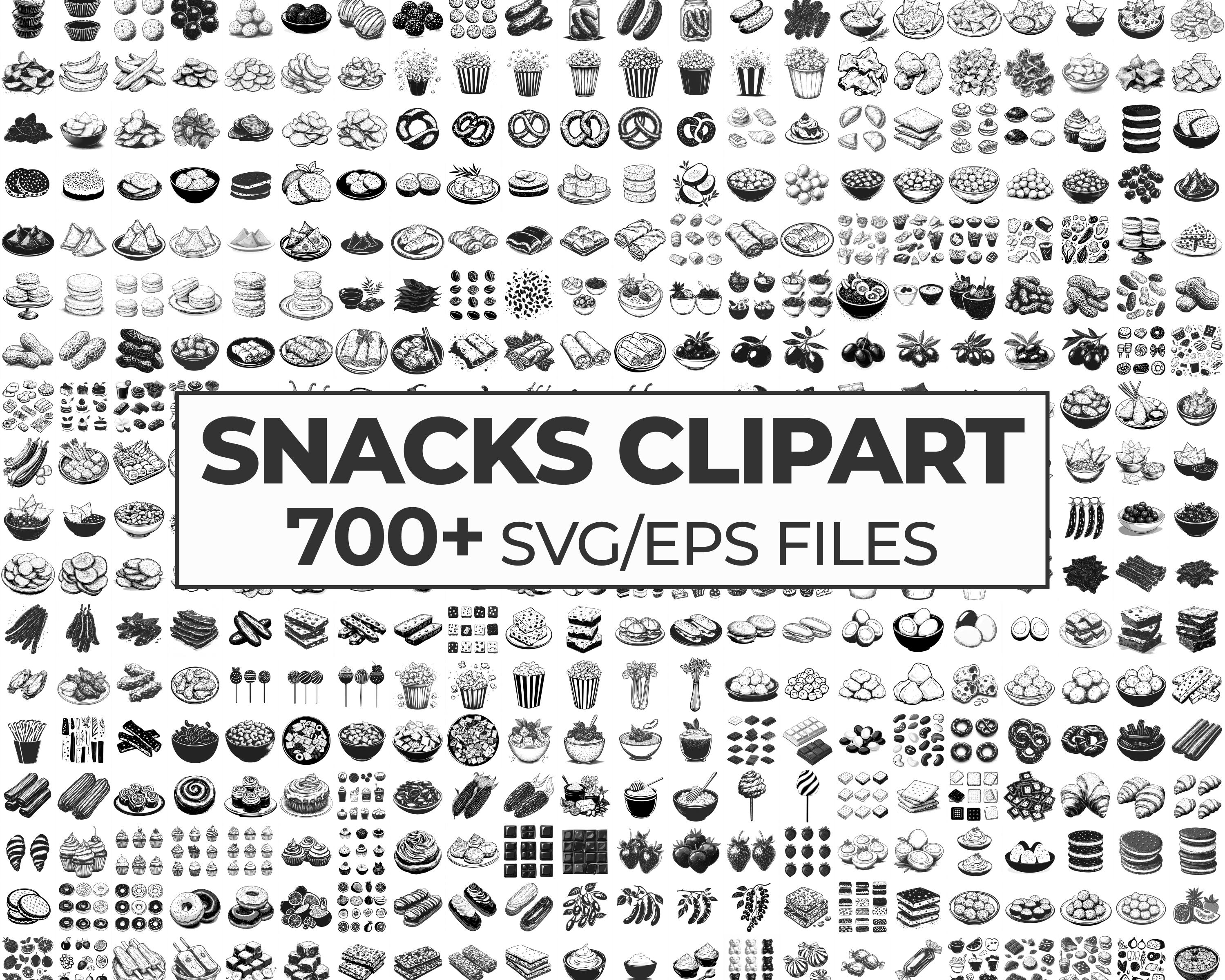 Snacks Clipart & Silhouettes Bundle, Snacks Vector Art Collection, Tasty Snacks Illustrations, Food Graphics Pack, Snack-Themed Digital Art