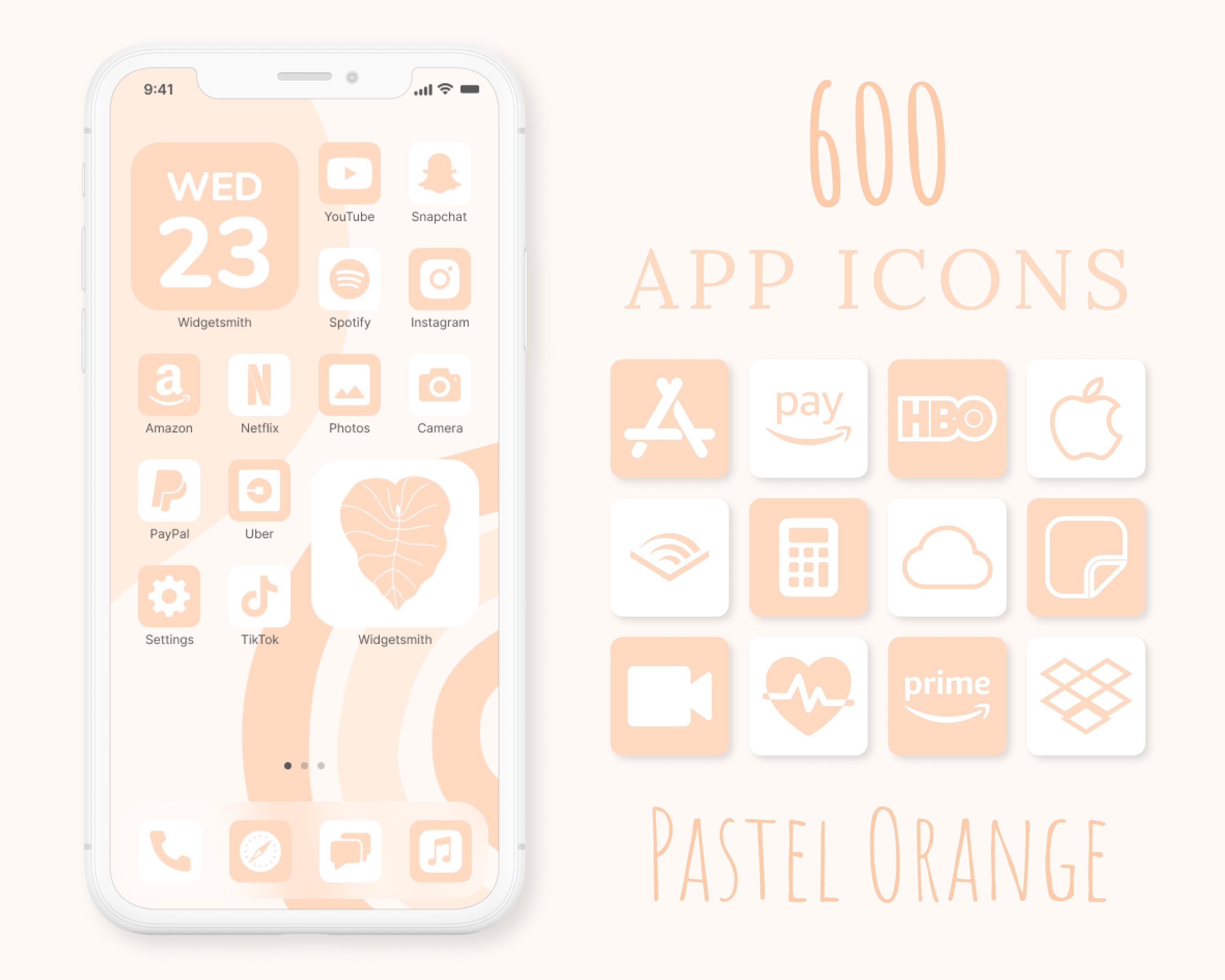Orange Pastel App Icons Bundle 600 Aesthetic Pastel App Etsy