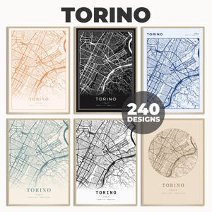 Art de la carte de Turin, décoration murale de Turin, affiche de la carte routière de Turin, affiche de la carte de l'Italie, impression carte de l'état, impression carte de la ville, 240 modèles de carte, impression de Turin