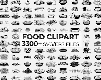 Food Illustrations Bundle, Culinary Clipart Set, Food Digital Silhouettes, Food Vector Art Bundle, Food Clipart Art Collection