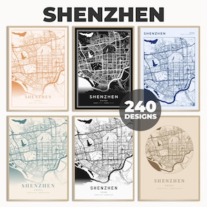 Shenzhen City Poster, Shenzhen Road Map Poster, Shenzhen Wall Poster, Map of Shenzhen, Gift City Map, Black and White Map, 240 Map Designs
