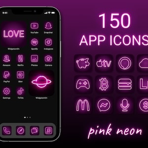 Pink Neon App Icons Bundle | Neon Aesthetic App Icons | Pink iOS Icons | Neon Pink Icons | Neon Widgets | Glow in the Dark Icons Pack