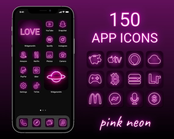 Pink Neon App Icons Bundle Neon Aesthetic App Icons Pink Etsy
