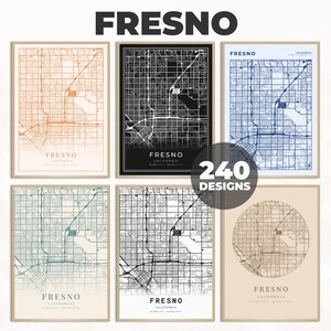 カリフォルニア州フレズノの地図ポスター、フレズノの地図印刷、フレズノの壁アート装飾、旅行ギフト、都市地図、240 種類の地図デザイン、フレズノの地図印刷