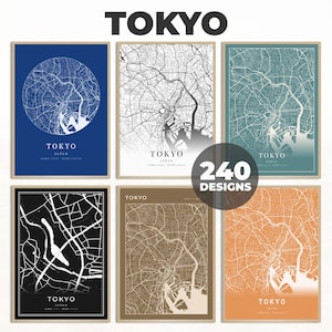 Tokyo Map Art, Japan Map Poster, Tokyo City Print, Tokyo Street Map Art, Colorful Map Print, Gift City Map, Map of Tokyo, 240 Map Designs