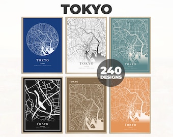 Tokyo Map Art, Japan Map Poster, Tokyo City Print, Tokyo Street Map Art, Colorful Map Print, Gift City Map, Map of Tokyo, 240 Map Designs