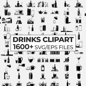 Drinks Clipart Bundle, Beverage Graphics Bundle, Drinks Digital Silhouettes Art, Drinks and Beverages Vector Art, Drinks Illustrations