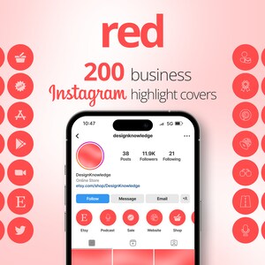 Instagram Story Highlight Icons, Business Highlight Covers for Instagram, Red Business Icons for Instagram Stories, Red Story Icon Cover