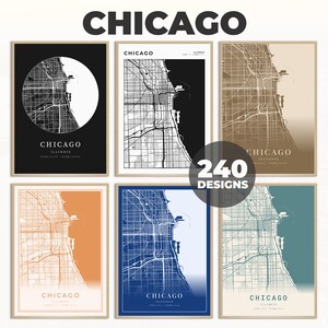 Chicago Map Print, Map of Chicago, Chicago City Print, Illinois State Map Print, Minimalist Map, United States, 240 Map Designs