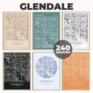 Glendale Stadt Poster, Glendale Wandkunst, Glendale Straßenkarte Poster, Kartenkunst, Geschenk Stadtplan, 240 Kartendesigns, Glendale Stadtplan Kunst