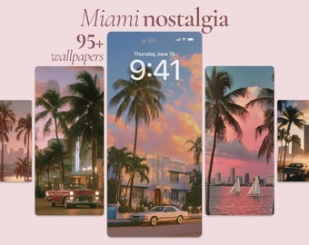 Miami Nostalgia Wallpapers, 95 Retro Miami Aesthetic Phone Backgrounds, Vintage Ocean Drive Art, Retro 90s Miami Summer Phone Aesthetic