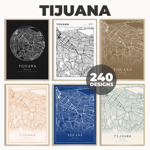 ティファナ道路地図ポスター、ティファナ地図、ティファナ地図アート、ティファナ壁プリント、ギフト市街地図、地図壁アート、240 種類の地図デザイン