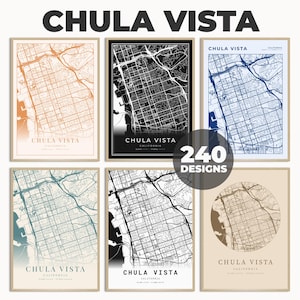 Art mural de la ville de Chula Vista, affiche de Chula Vista, décoration murale de Chula Vista, impression Californie, impression carte de la ville, art de la carte, 240 modèles de carte