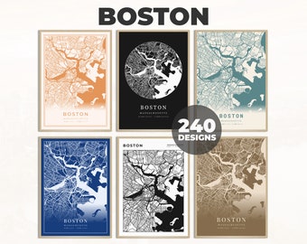 Massachusetts Map Poster, Boston City Print, Boston Street Map Art, Black and White Map, City Map Poster, 240 Map Designs, Boston Poster Map