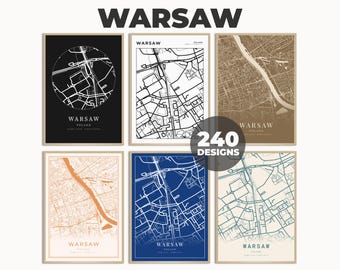 Warsaw Wall Poster, City Street Map, Poland Map Art, Printable Warsaw Decor, Road Map Wall Print, 240 Map Designs, Warsaw Print Map