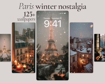 Snowy Paris Wallpaper Pack, Winter Nostalgia Phone Wallpapers, 125 Paris Nostalgia Home Screen Art, Parisian Cityscape & Vintage Aesthetic
