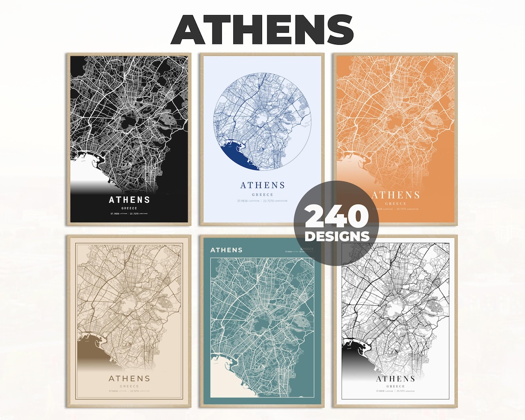 Athens Map Print, Athens Wall Art, Athens Cartography Map, Athens City ...